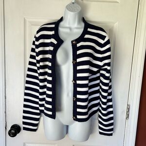 J. Crew Navy and White Striped Button-Front Cardigan Size Small NWOT